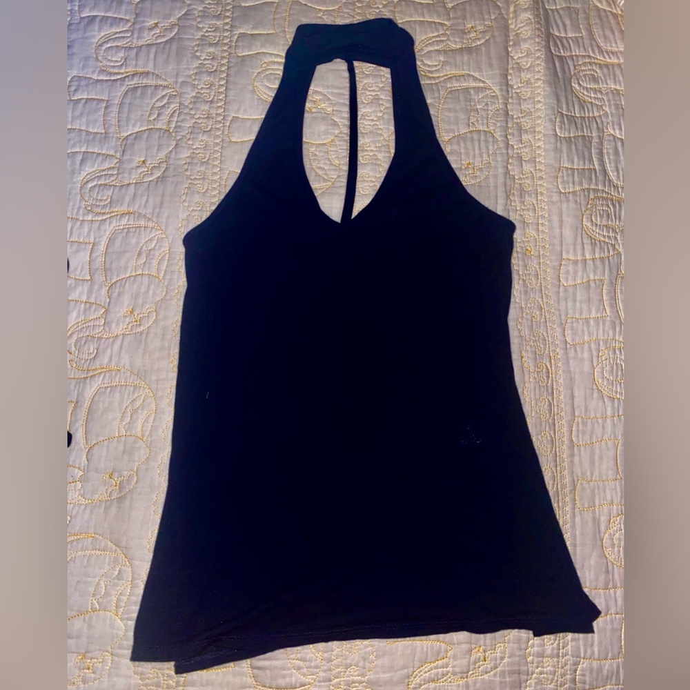 NEW EXPRESS Top sleeveless loose tank with neck detail, black size XS